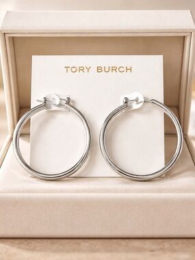 Tory Burch Polished Silver-Tone Hoop Earrings
